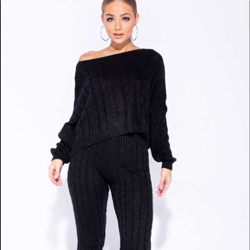 Cable Knit Cropped Top Lounge Set
